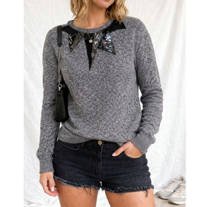 De Rotchild Silk/Angora Blend Sweater Women's Sz M Embellished Gray Elegant Glam